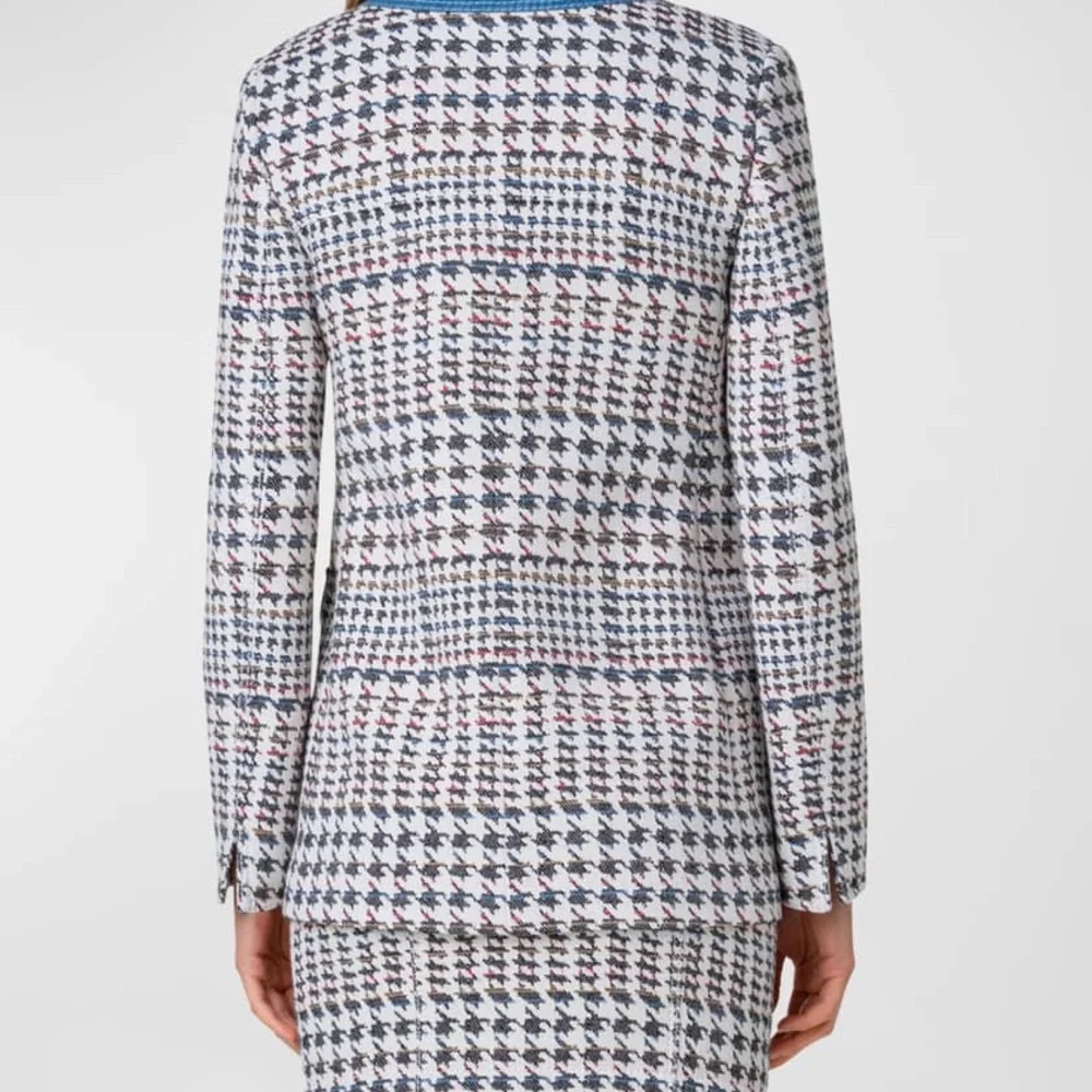 Akris Punto denim trim houndstooth Jacquard collarless Jacket 8 - Picture 3 of 11